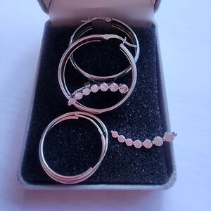 Three Pairs Of Sterling Silver Earrings with Crystal Accents